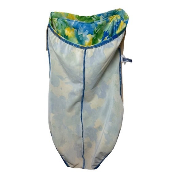 Vtg Floral Strapless One Piece Swim Suit Size 14 L Blue Green Christina 80s 90s - Picture 7 of 8